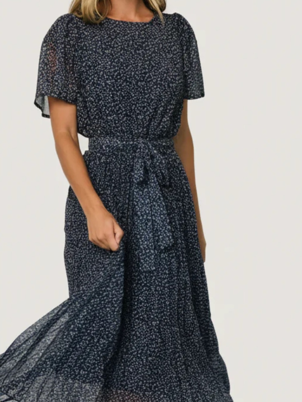 Baltic Born Navy Floral Maxi Dress with Tie Waist